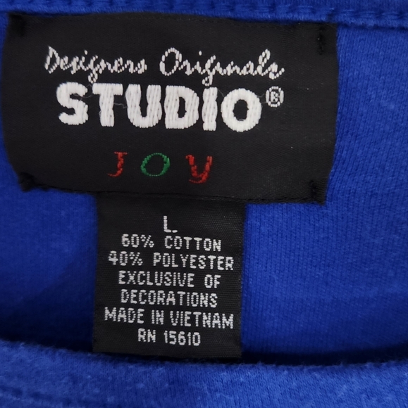 Studio Joy blue long sleeve Christmas cardinal blouse women's size L - Picture 6 of 6